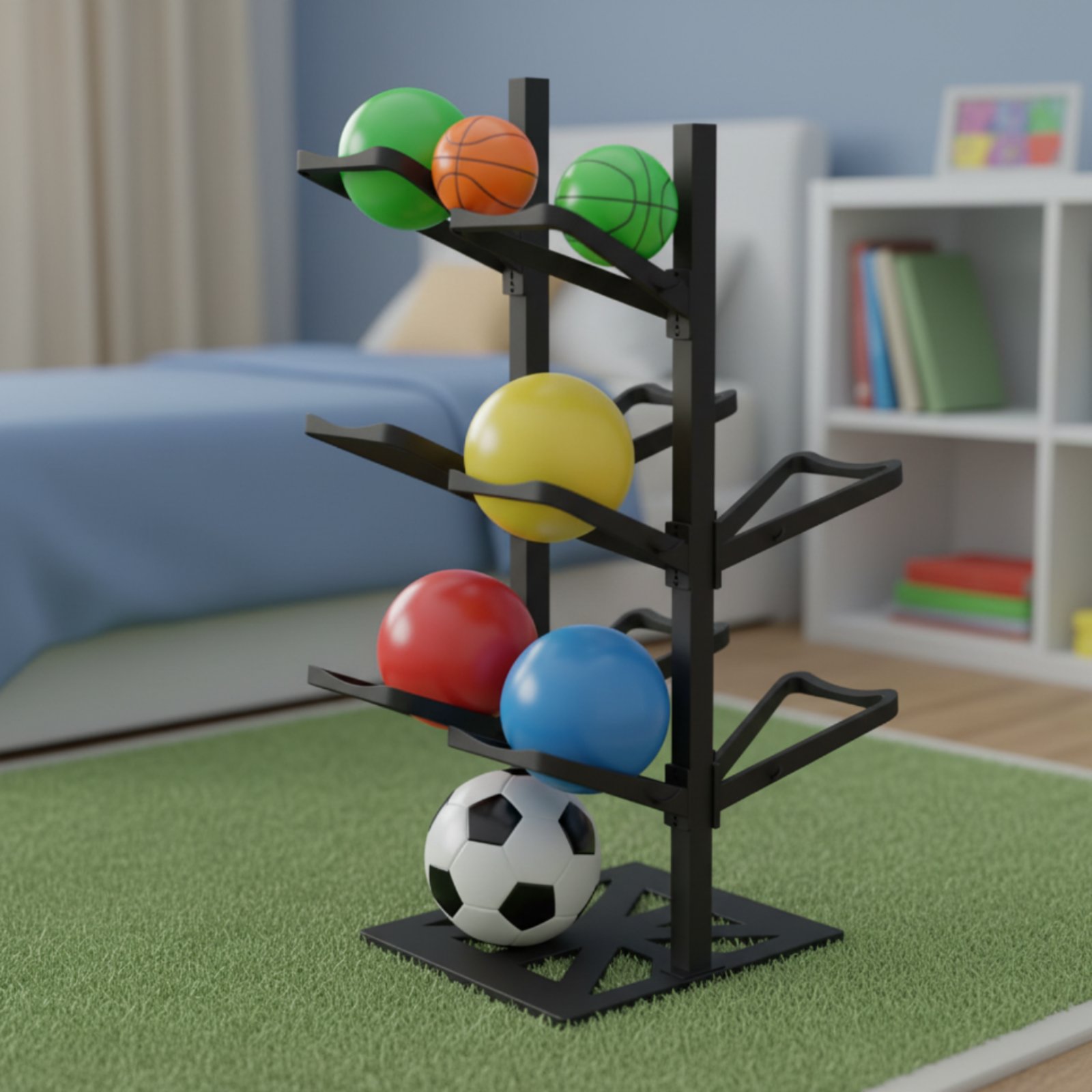 Sports Equipment Garage Organizer - Basketball Rack Space Saving Ball Storage