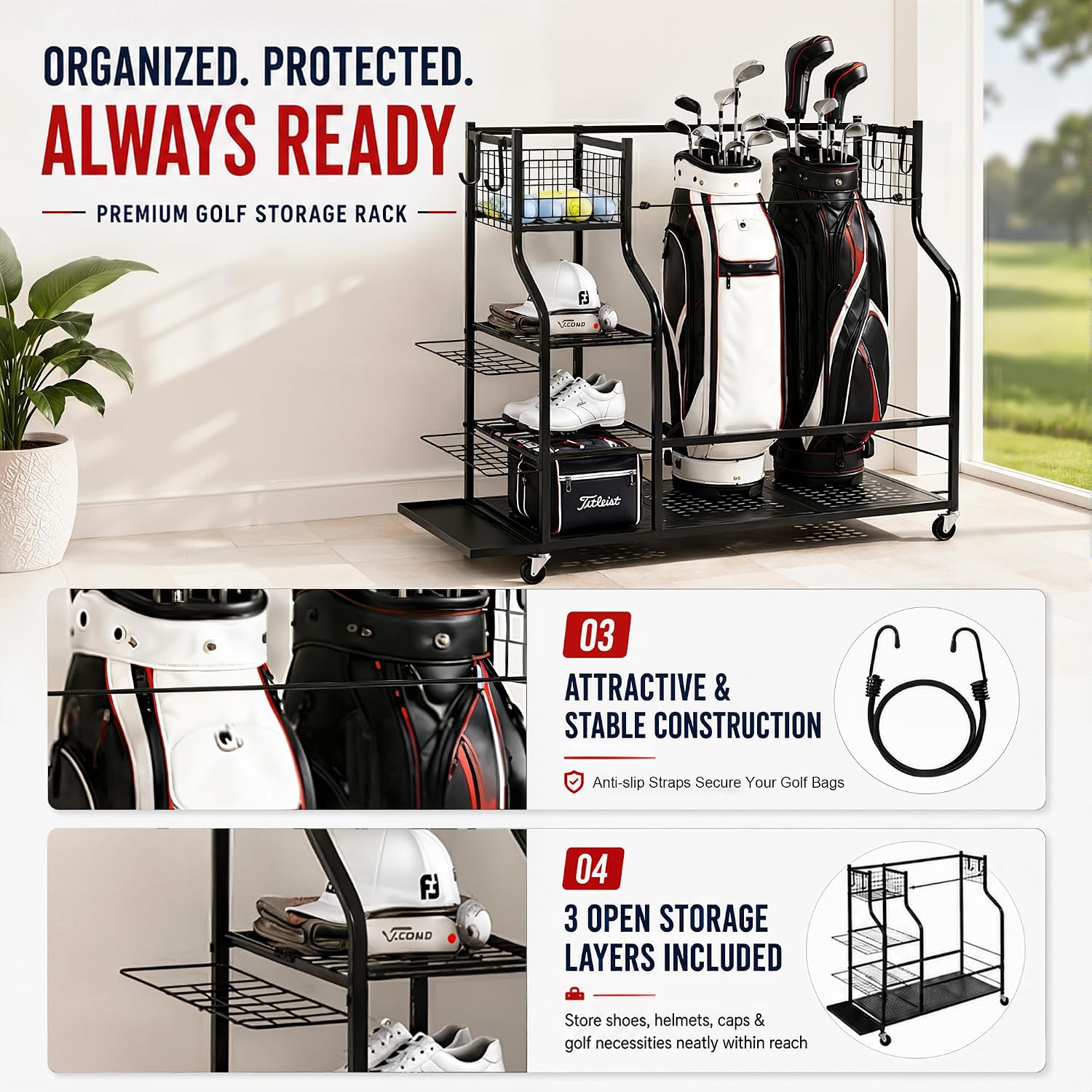 Heavy Duty Golf Bag Storage Ra - đánh giá và giá Sports Equipment Garage Organizer