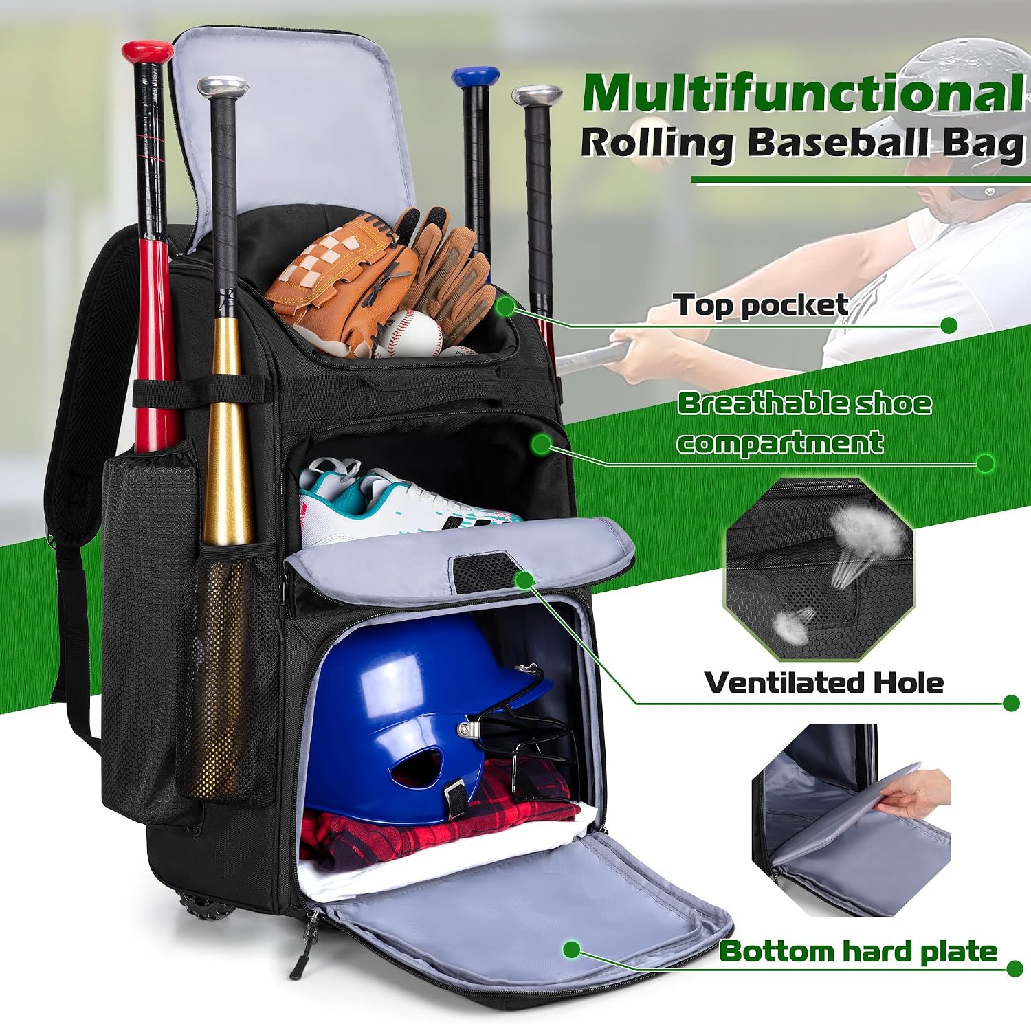 Rolling Baseball Backpack With - đánh giá và giá Sports Equipment Bag